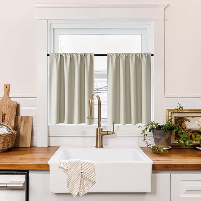 RYB HOME 100% Blackout Bathroom Curtains Over Sink 30 inches Long, Heat & UV by RYBHOME