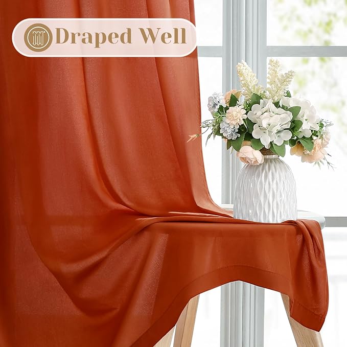 HOMEIDEAS Non-See-Through Fall Burnt Orange Privacy Sheer Curtains, 52 X 96 - Image 6