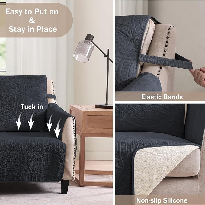 Blue Loveseat Covers for 2 Cushion Couch, Water-Repellent Slip Covers for Sofa - Image 5