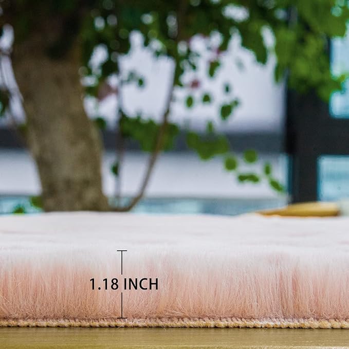 ORINOVA Small Pink Fuzzy Faux Rabbit Shaggy Fur Rug Furry Washable Runner Rug - Image 6
