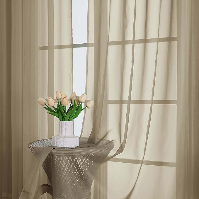 OWENIE Taupe Sheer Curtains 72 Inches Long 2 Panels Set, Transparent Voile - Image 6