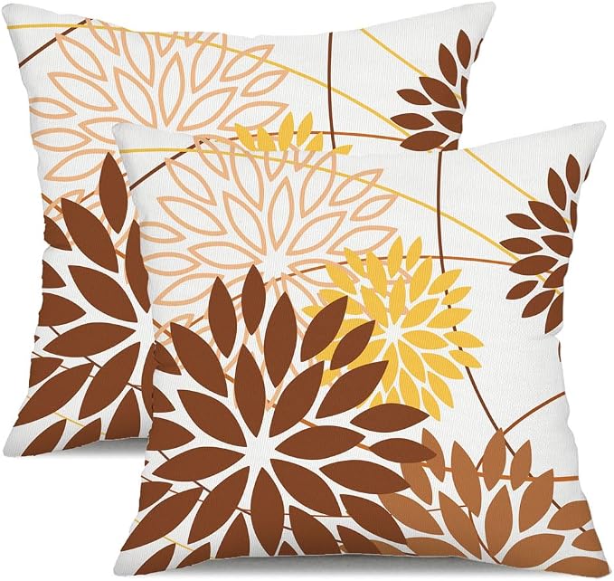DFXSZ Rust and Brown Floral Pillow Covers 18x18 Set of 2 Outdoor Waterproof by DFXSZ