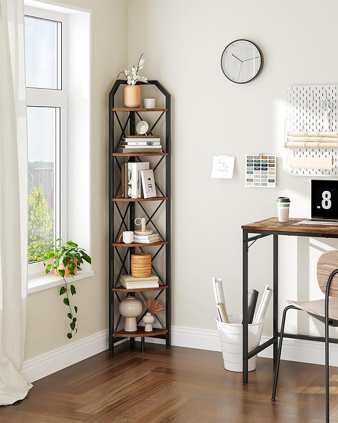CHOEZON 6-Tier Corner Shelf, Industrial Corner Bookshelf, 71.2" Corner Storage - Image 5