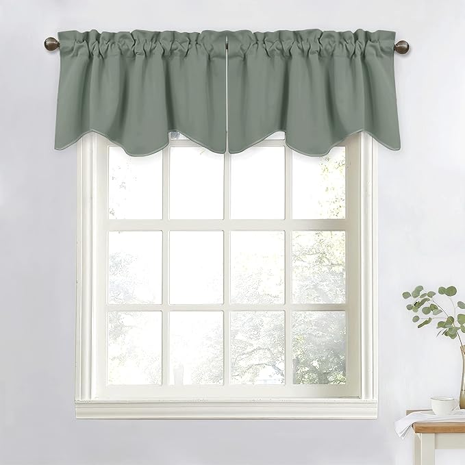 NICETOWN 6 Panels Sage Green Bathroom Window Valances, Thermal Insualted Rod - Image 2