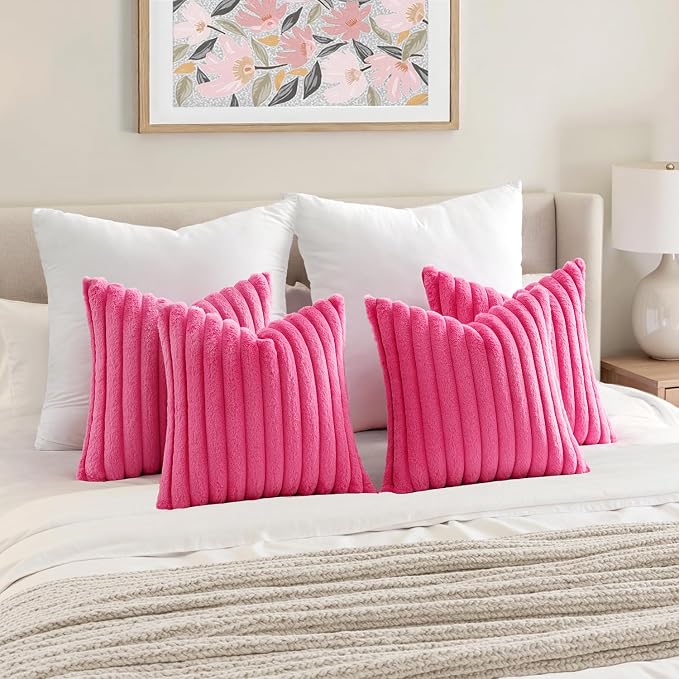 MIULEE Faux Fur Plush Decorative Throw Pillow Covers 18x18 Set of 4, Spring - Image 4