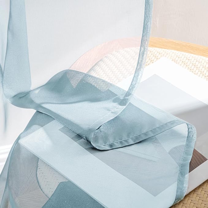MIULEE Sky Blue Sheer Curtains 108 Inches Long, 4 Panels Set, Light Filtering - Image 7