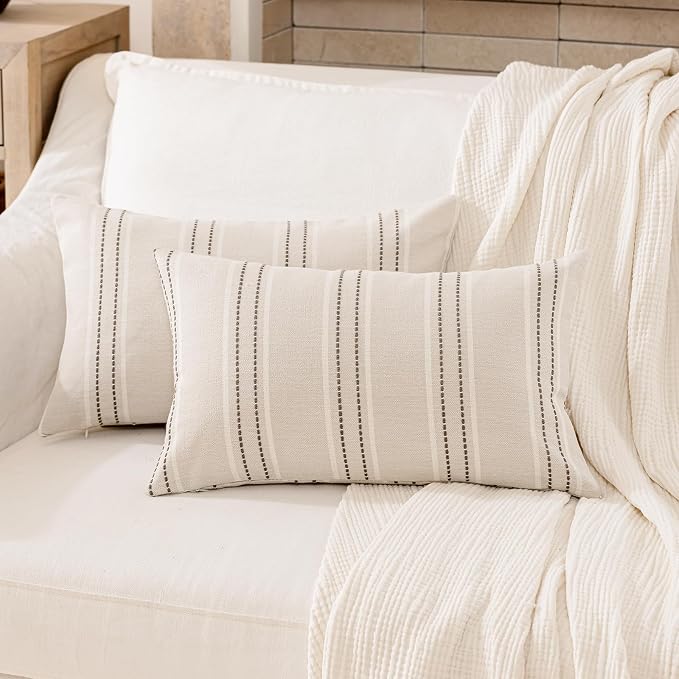 Hckot Throw Pillow Covers 12x20 Set of 2 Charcoal Pillow Covers Farmhouse - Image 2