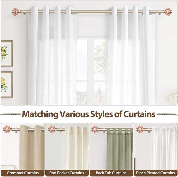 Curtain Rods 32 to 58 Inches, USFOOK 7/8 InchTelescoping Splicing Drapery Rods - Image 5
