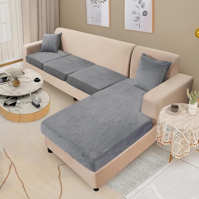 NAISI Sectional Couch Cover 4 Pieces Velvet Separate Couch Cushion Covers L - Image 2