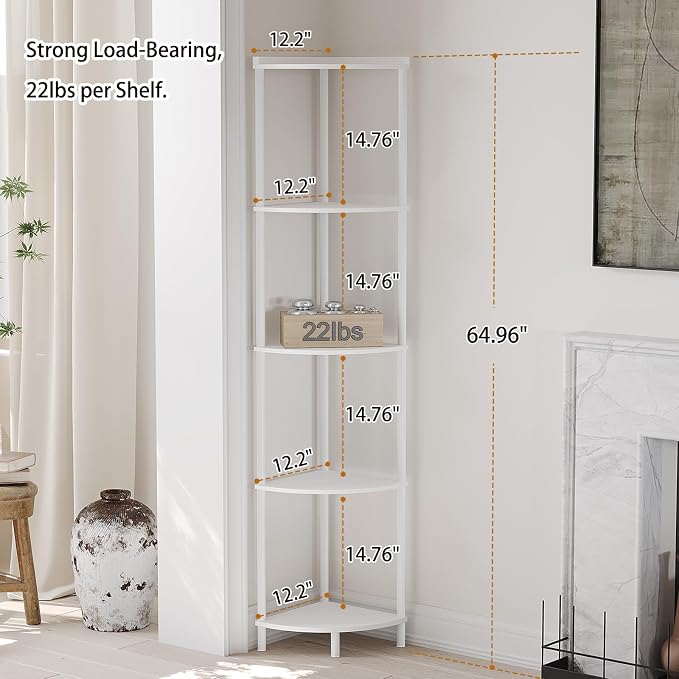 SUNMORY 5 Tier Corner Shelf Stand, Industrial 65" Corner Shelves Display Shelf - Image 2