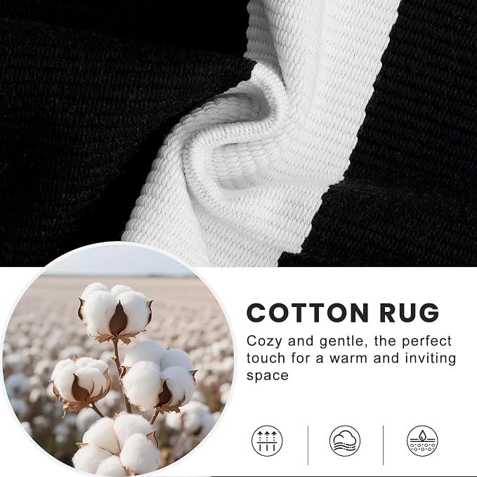 OLANLY Black and White Striped Rug 4' x 6' – Washable Cotton Indoor Outdoor - Image 4