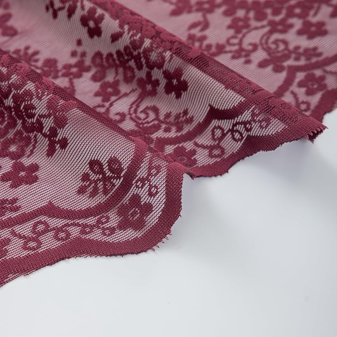 YJ YANJUN Vintage Lace Curtains 63 Inch Length 2 Panels- Burgundy Sheer Curtains - Image 6