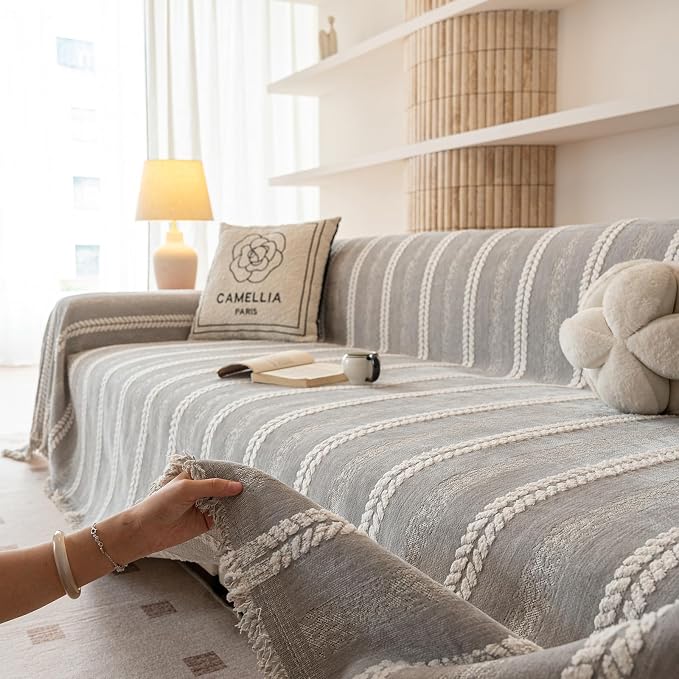 VClife Chenille Sofa Cover Bohemian Striped Pattern Couch Cover - Image 4