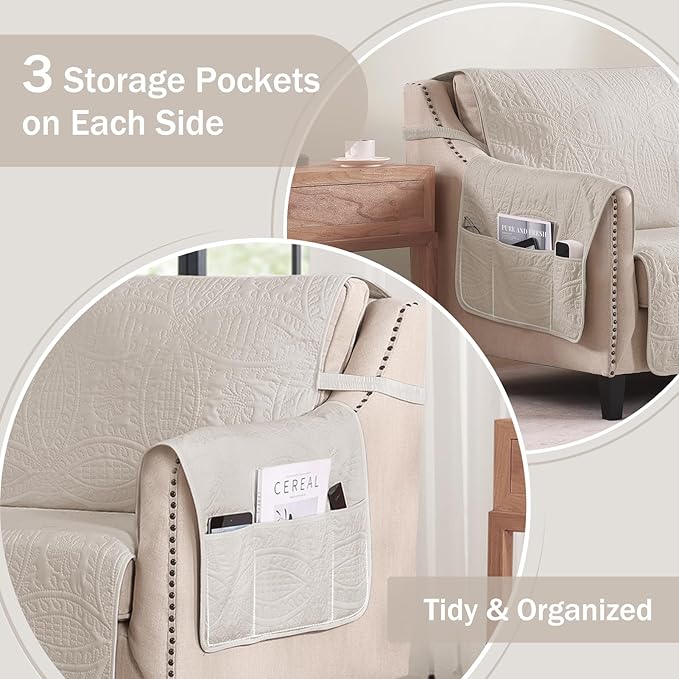 Quilted Beige Grand Sofa Couch Covers, Soft Cozy Couch Protector - Image 4