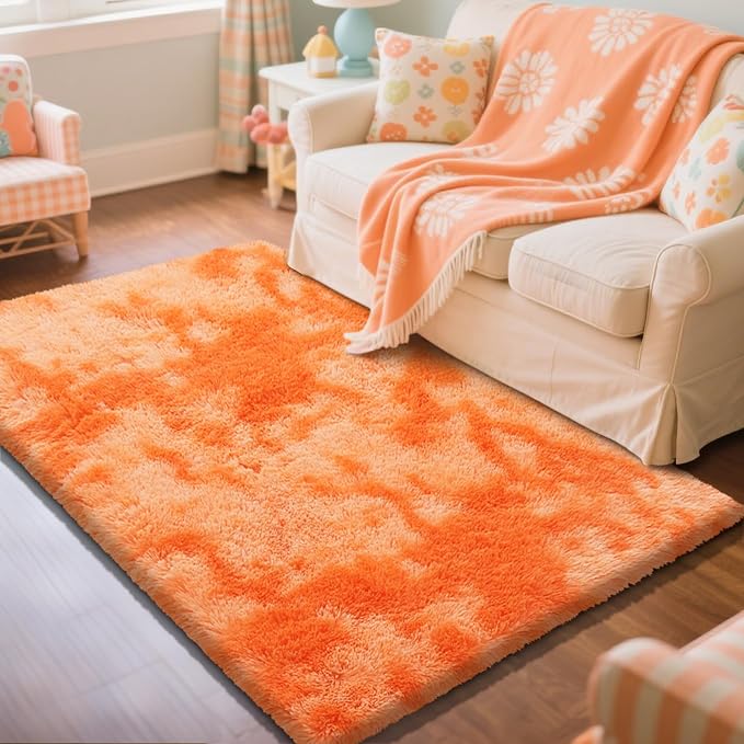 Mottling Orange Fluffy Rug Shaggy Area Rug, 4x6 Area Rugs - Image 2