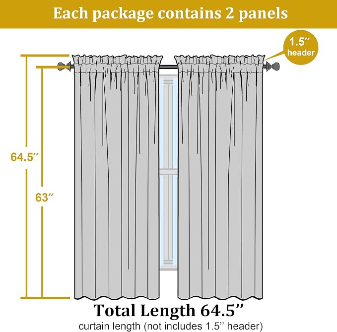 OWENIE Sheer Curtains 63 inch Length 2 Panels Set, Rod Pocket Voile Fimly Sheer - Image 4