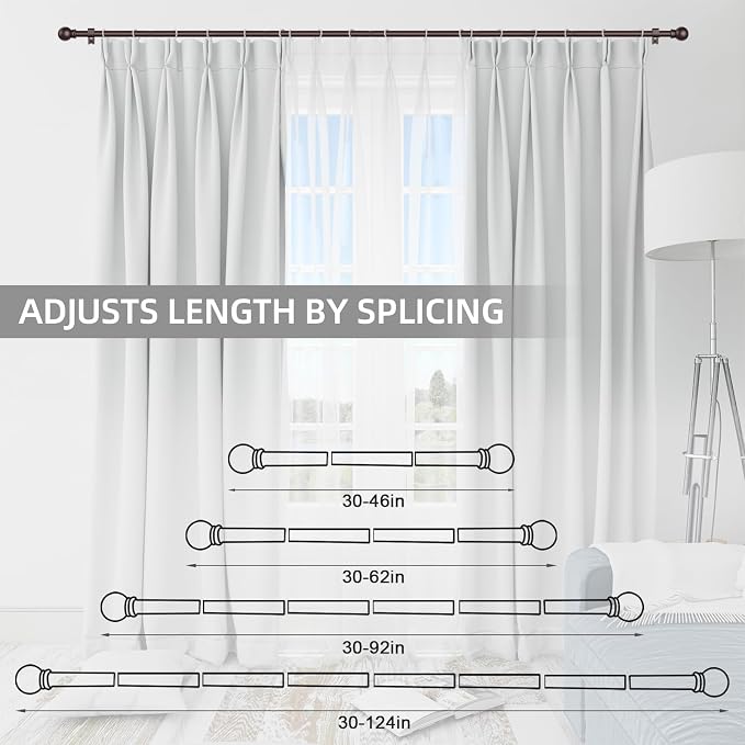 Thestoa Brown Curtain Rods for Windows 30-62 Inch, 5/8" Stainless Steel Small - Image 5