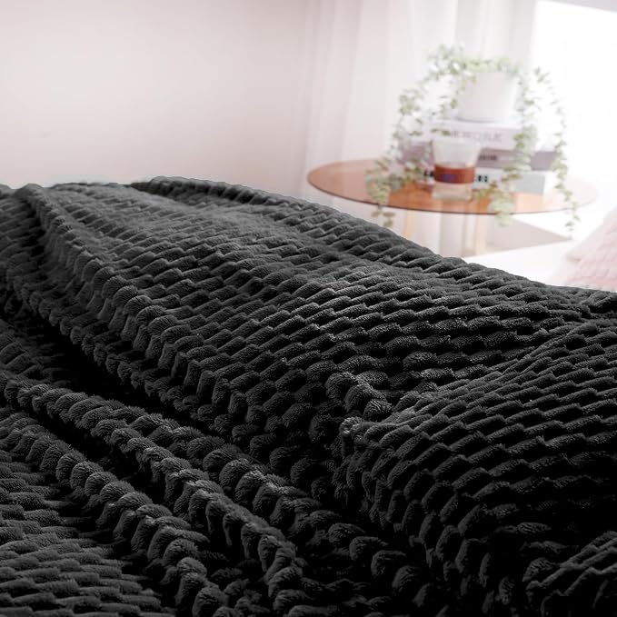 Puncuntex Black Throw Blanket 60"×80" inches Fuzzy 3D Jacquard Decorative - Image 6