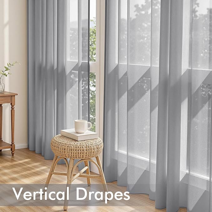 MIULEE Dark Grey Sheer Curtains 63 Inches Long, 4 Panels Set, Rod Pocket Light - Image 5