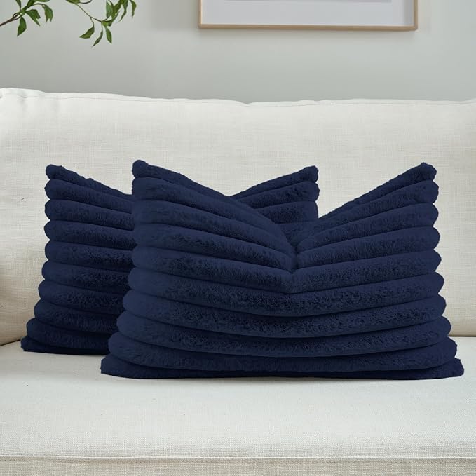 FUTEI Dark Navy Decorative Throw Pillow Covers Set of 2, 12x20 Inch Soft Fluffy by FUTEI