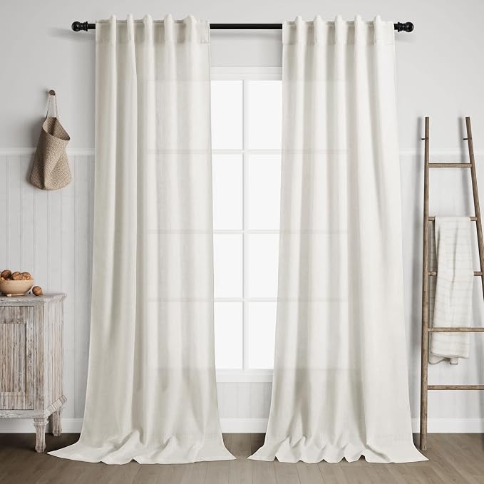 Nanspring 2 Panels Set Cream Linen Curtains 108 inches Long by Nanspring