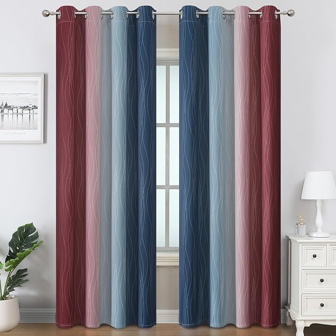 Estelar Textiler Burgundy Red and Navy Blue Ombre Blackout Curtains 84 Inches - Image 2