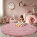 Blush Round 4x4ft Fluffy Rug: Ultra Soft Furry Girls Bedroom Carpet- Circle by CAIYUECS