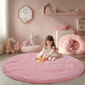 Round 5x5ft Fluffy Blush Rug: Ultra Soft Furry Girls Bedroom Carpet- Circle by CAIYUECS
