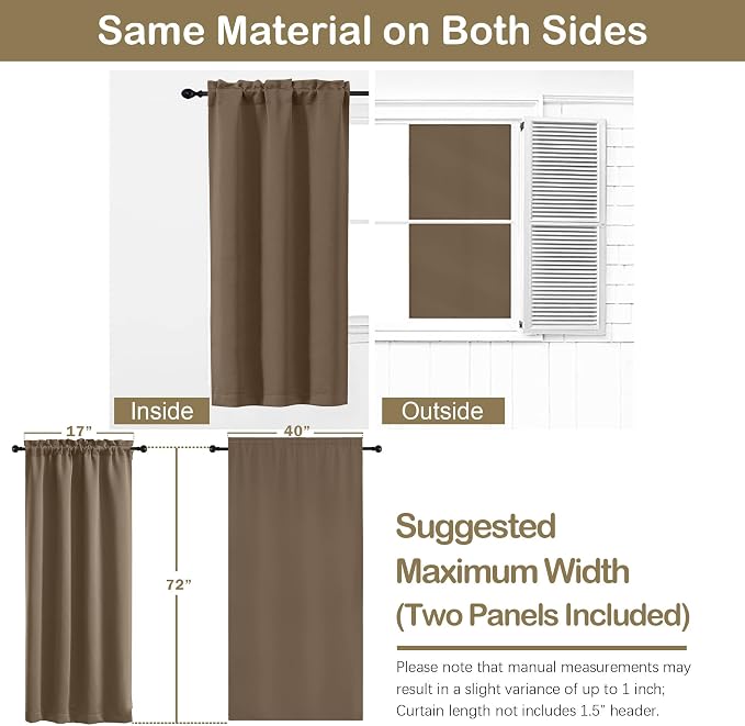 OVZME Brown Blackout Curtains for Bedroom 78 Inch Length 2 Panels Set, Solid - Image 2