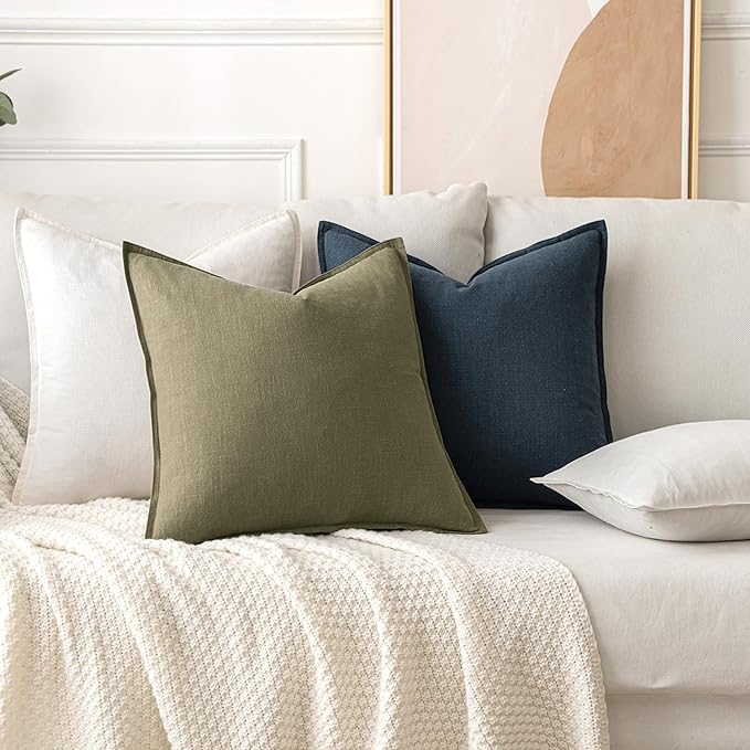 MIULEE Decorative Linen Pillow Covers 18x18 Inch Cream White Boho Farmhouse - Image 4