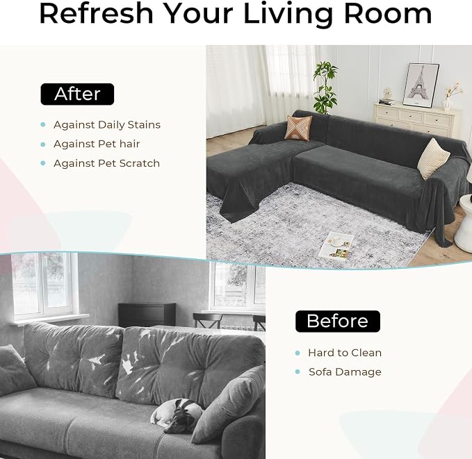 CAPALOCA Sectional Couch Covers, 2 Pieces Chenille Sofa Cover L Shaped Couch - Image 5