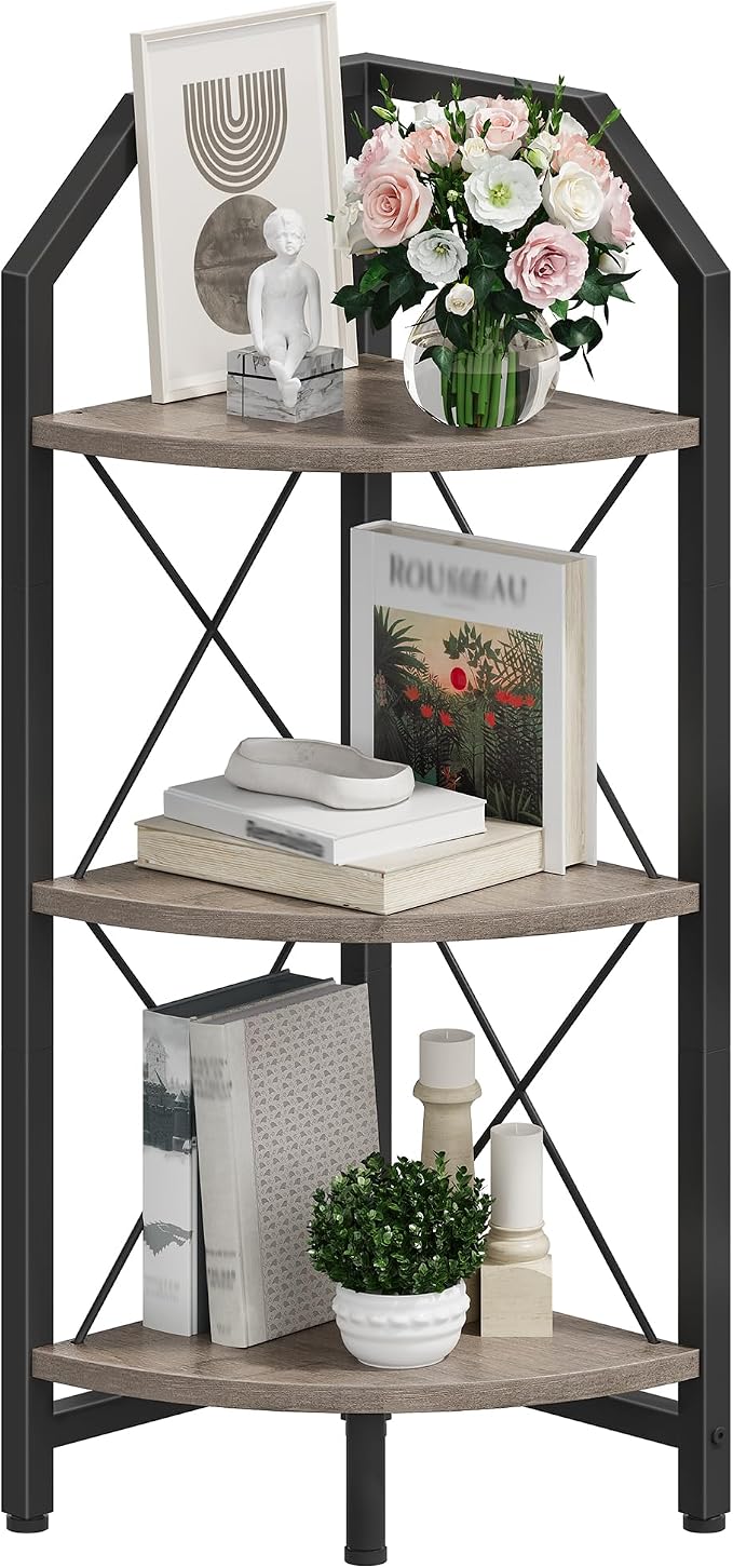 CHOEZON 3-Tier Corner Shelf, Industrial Corner Bookshelf, 35.4" Storage Stand - Image 9