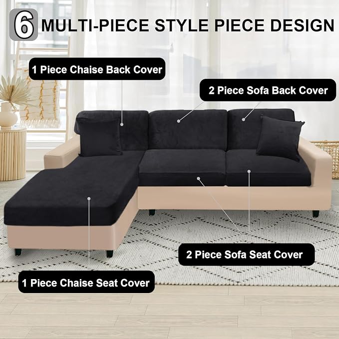 NAISI Sectional Couch Covers 6 Pieces Velvet Couch Cushion Covers L Shape Soft - Image 5