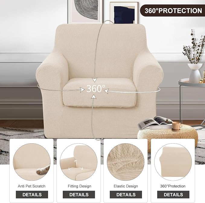 U-NICE HOME 2 Pieces Chair Covers Stretch Couch Cover Sofa Cover Washable Chair - Image 4