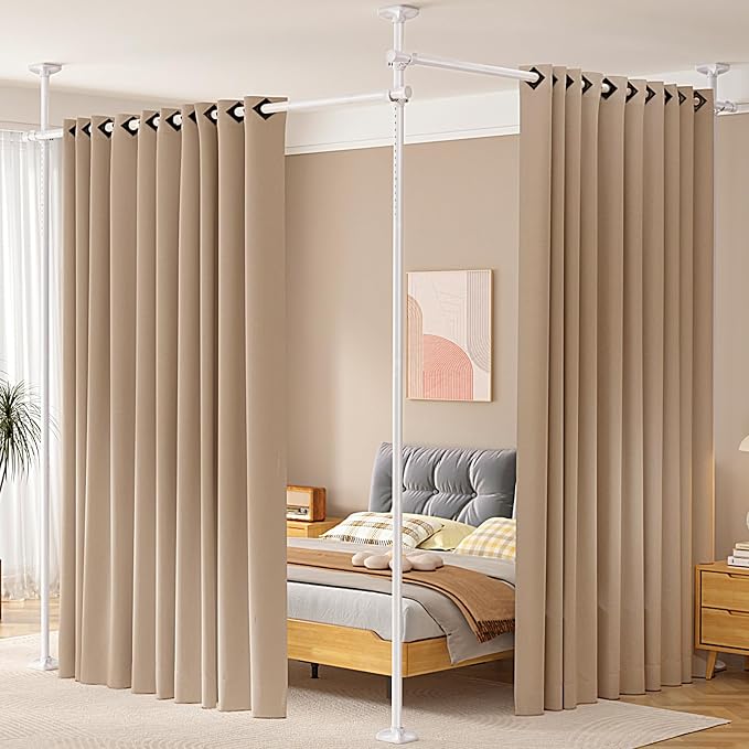 SUNALLY Room Divider No Drilling Curtain Rod Wall Divider by SUNALLY