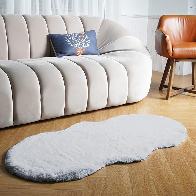 Latepis Area Accent Rug 2x4 Grey Furry Rug Washable Faux Fur Fluffy Shag Rugs by Latepis