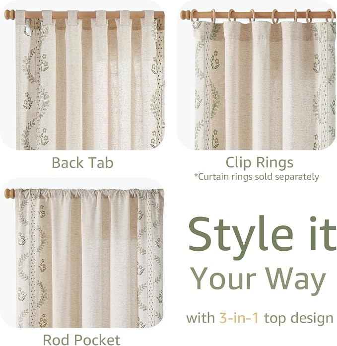 jinchan Belrose 4 Panel Curtains Set 90 Inch Length Floral Curtains Linen Blend - Image 5