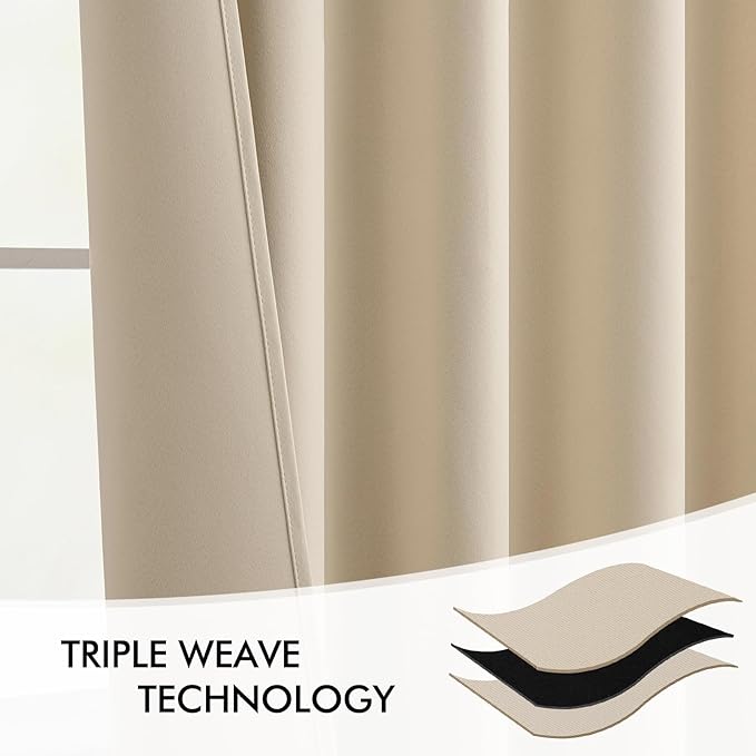 MIULEE Cream Beige Back Tab Light Blocking Curtains 80 Inch Length 2 Panels Set - Image 7