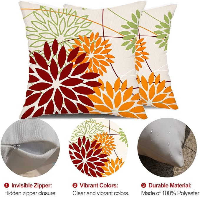 DFXSZ Red Orange Fall Pillow Cover 18X18 Inch Set of 2 Outdoor Waterproof - Image 6