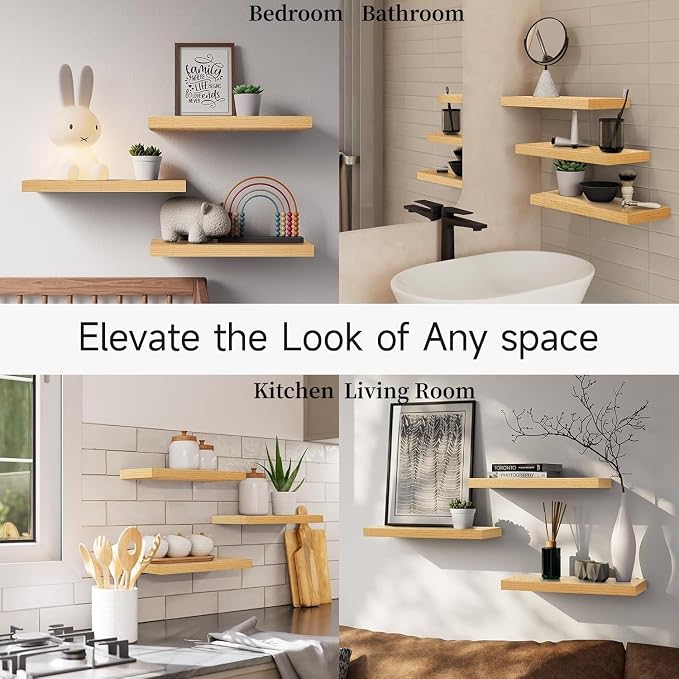 BAYKA Floating Shelves for Wall, Wall Mounted Rustic Wood Shelves for Bathroom - Image 8