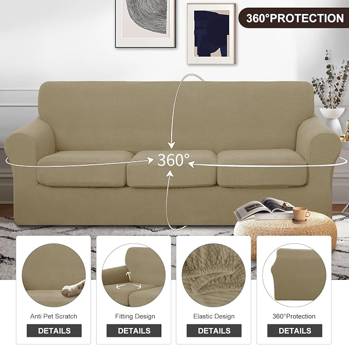 U-NICE HOME 4 Pieces Stretch Couch Cover Sofa Cover Washable Sofa Slipcover - Image 4