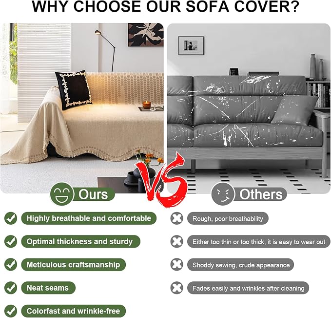ROOMLIFE Khaki Couch Cover Sofa Covers, Chenille Couches Covers - Image 3