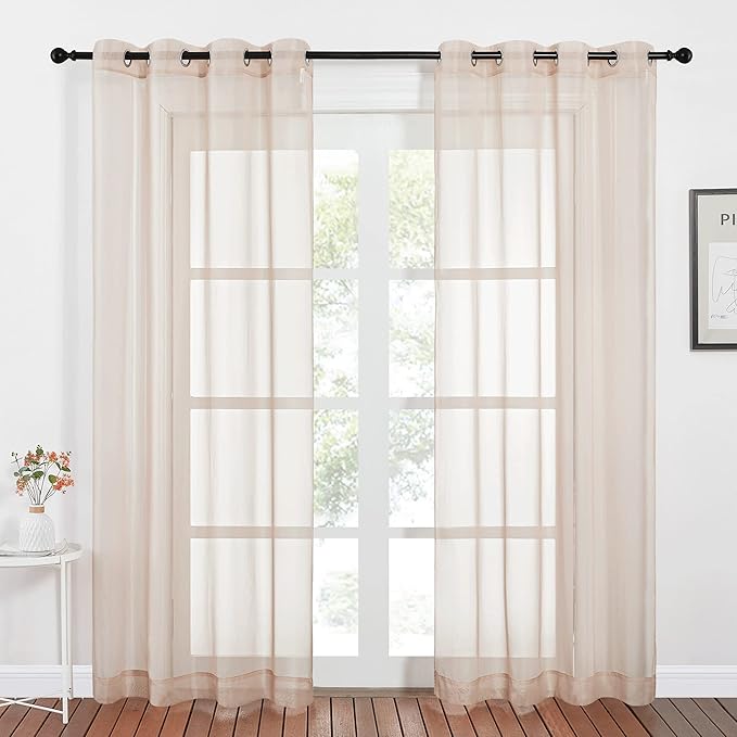 NICETOWN Sheer Taupe Curtains for Bedroom 120 inches Long, Grommet Elegant by NICETOWN
