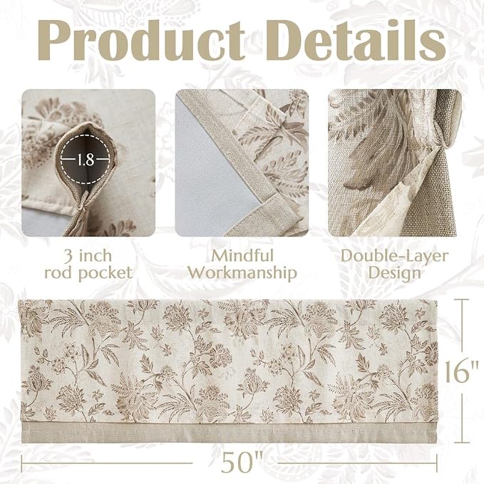 jinchan Floral Valance Curtain Linen Kitchen Valance - Image 4