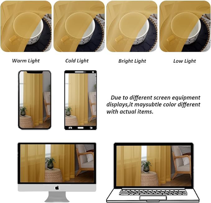 Chyhomenyc Gold Sheer Curtains 90 Inches Long 2 Panels, Light Filtering Gold - Image 4