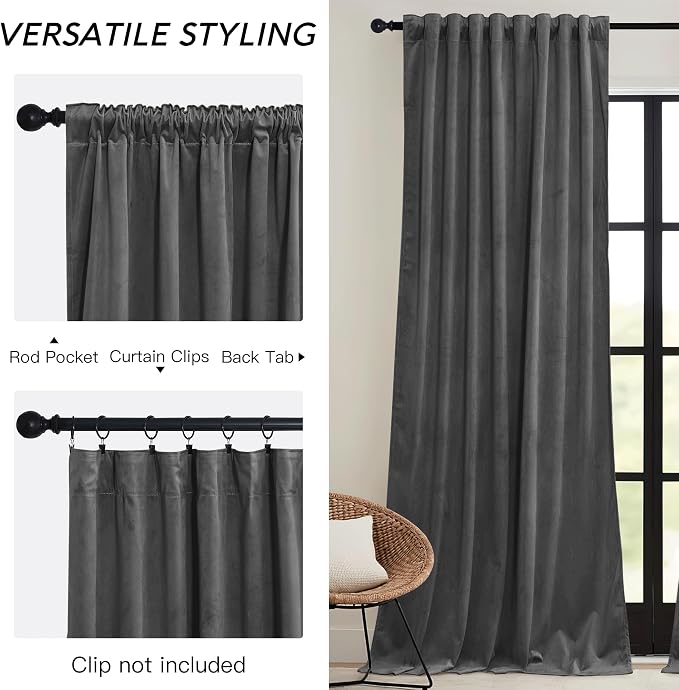 RYB HOME Grey Velvet Curtains 90 inches - Image 4