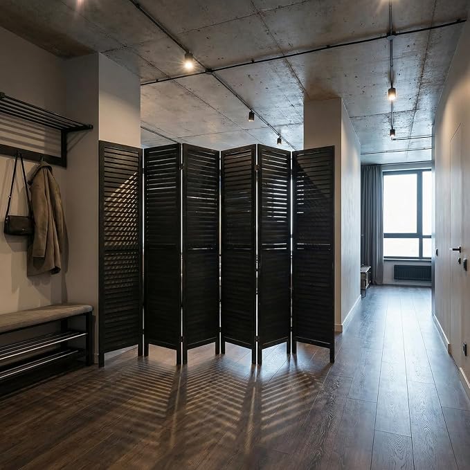 Bluecat 6 Panel Room Divider, Freestanding Solid Wood Partition Wall - Image 8