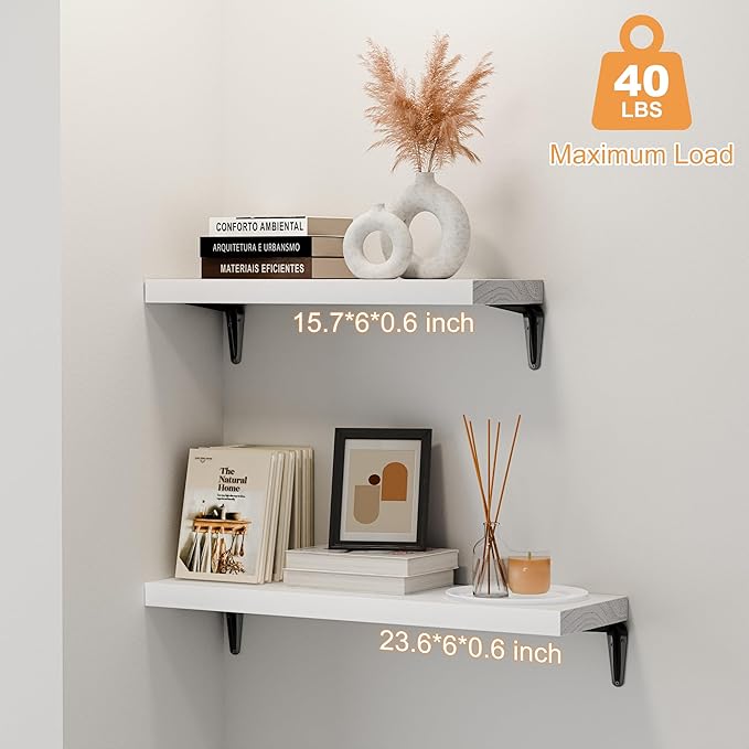 SKYSEN Floating Shelves for Wall Set of 6, 15.7in Wood Wall Shelf for Decor - Image 4