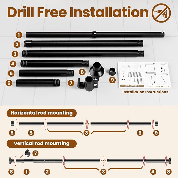 Room Divider Tension Rod No Drilling, Adjustable 72-200" W x 43-120" H Room - Image 9