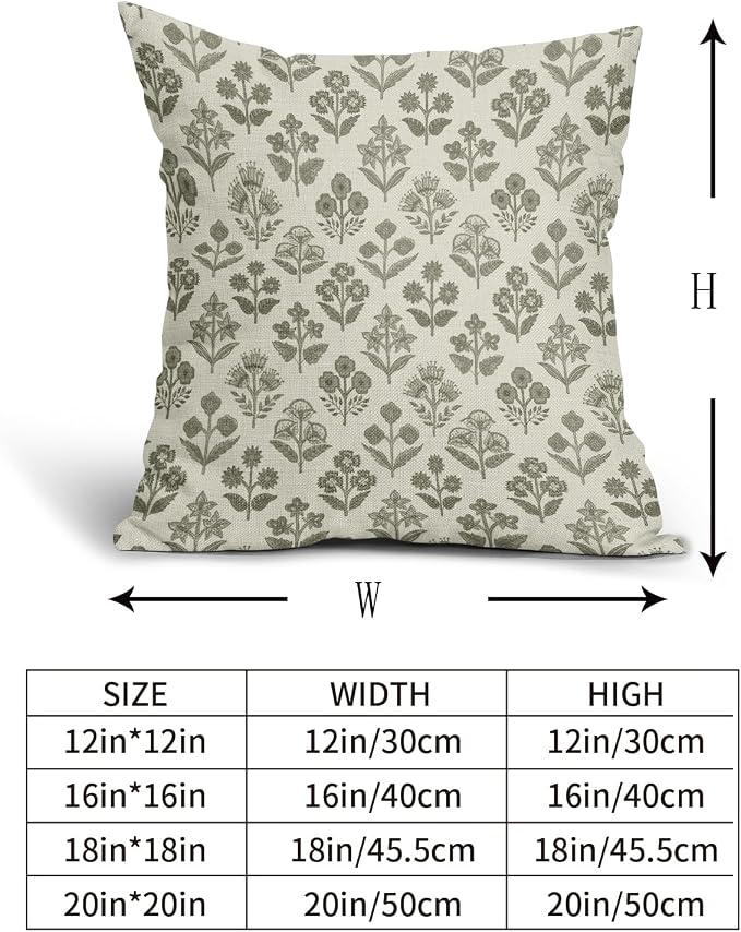 Olive Green Floral Pillow Covers 20x20 Inch Set of 2, Vintage Flower Block - Image 4